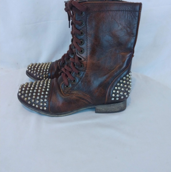 Steve Madden Brown Leather Studded Boots - Picture 9 of 13
